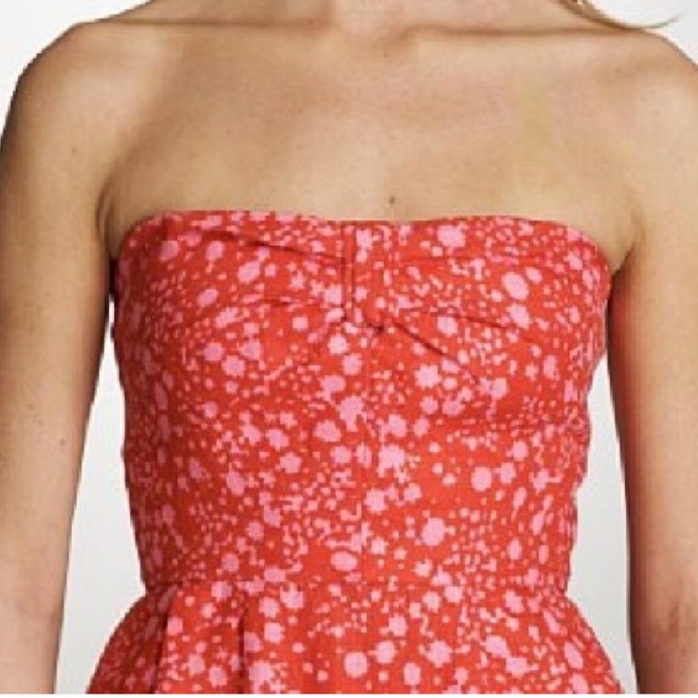 EUC J crew linen constellation strapless red dress - Picture 4 of 8